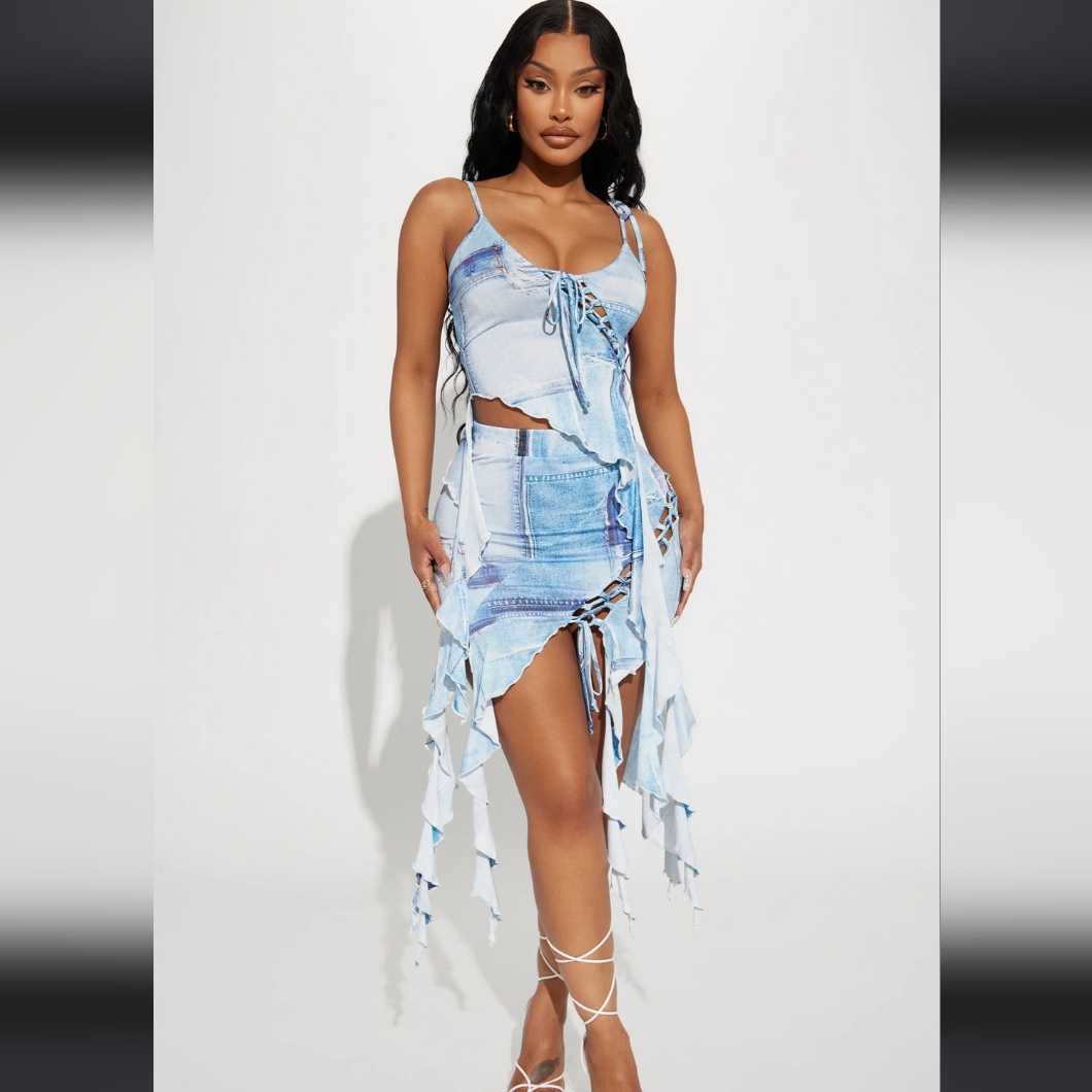 Denim Print Patchwork Set